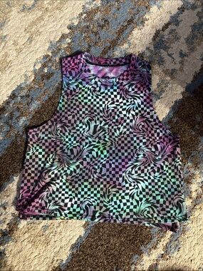 SO Multicolor Checkerboard Swirl Crop Tank